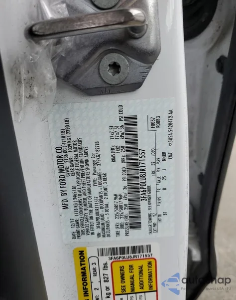 2018 Ford Fusion Se Hybrid z USA, uszkodzony, nr VIN 3FA6P0LU8JR171557